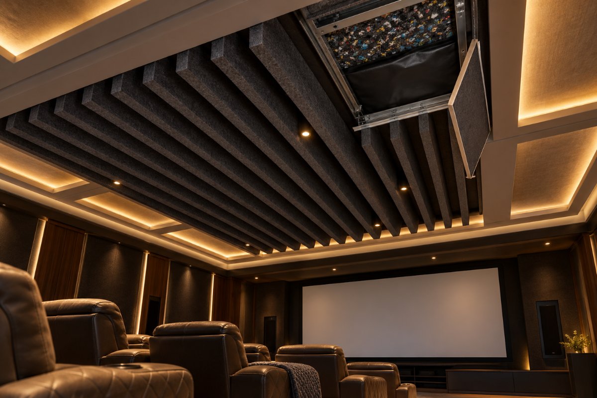 Home theatre ceiling isolation and absorption