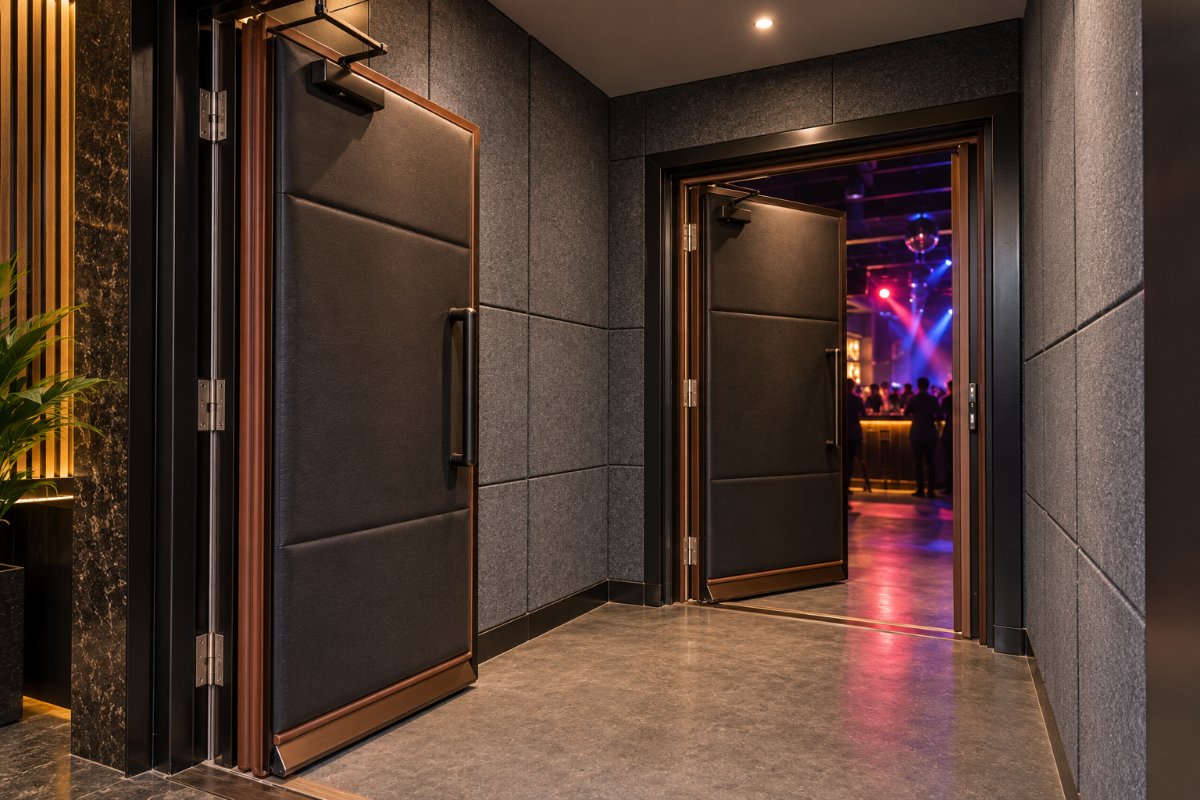 Soundproof doors and windows in a nightclub