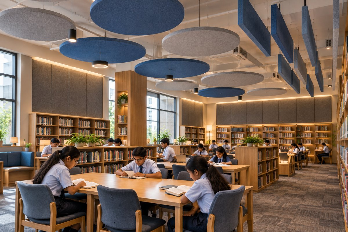 School library with acoustic treatment