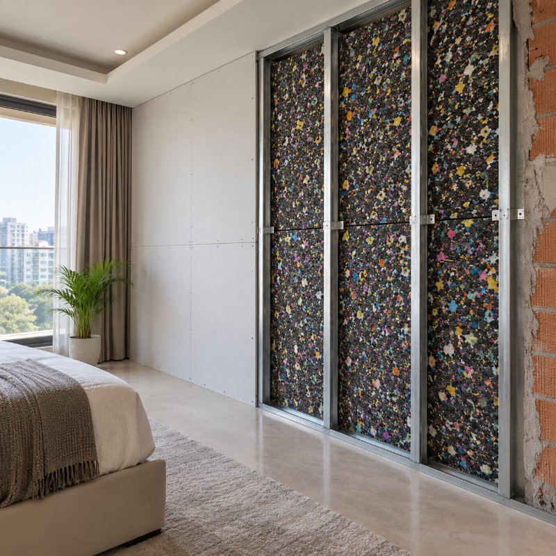 Cavity walls in residences: BassBloc sound absorbers in Nepal