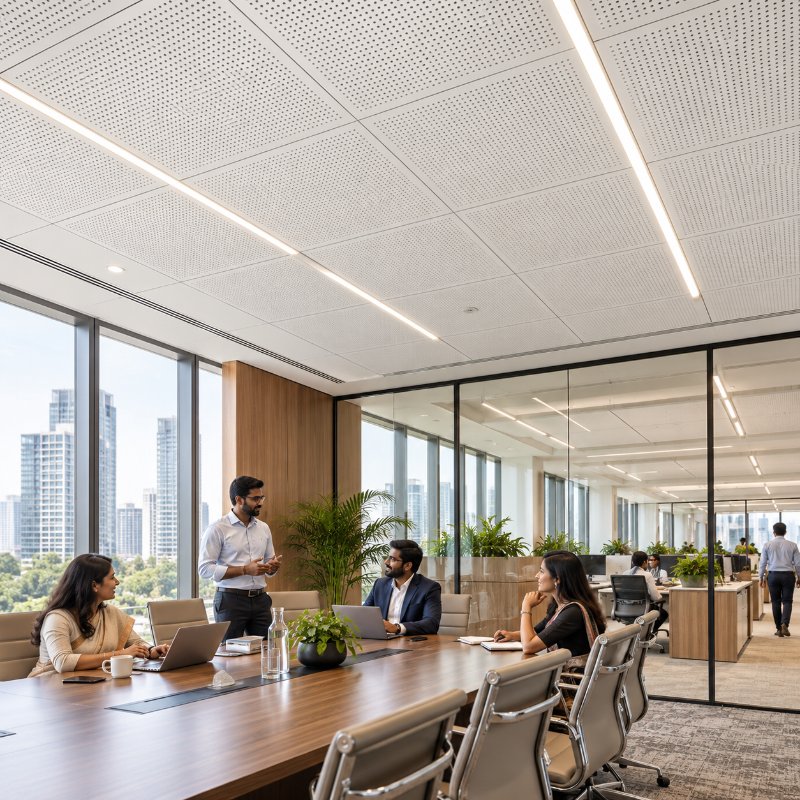 Corporate offices: metal acoustic ceiling tiles in Doha