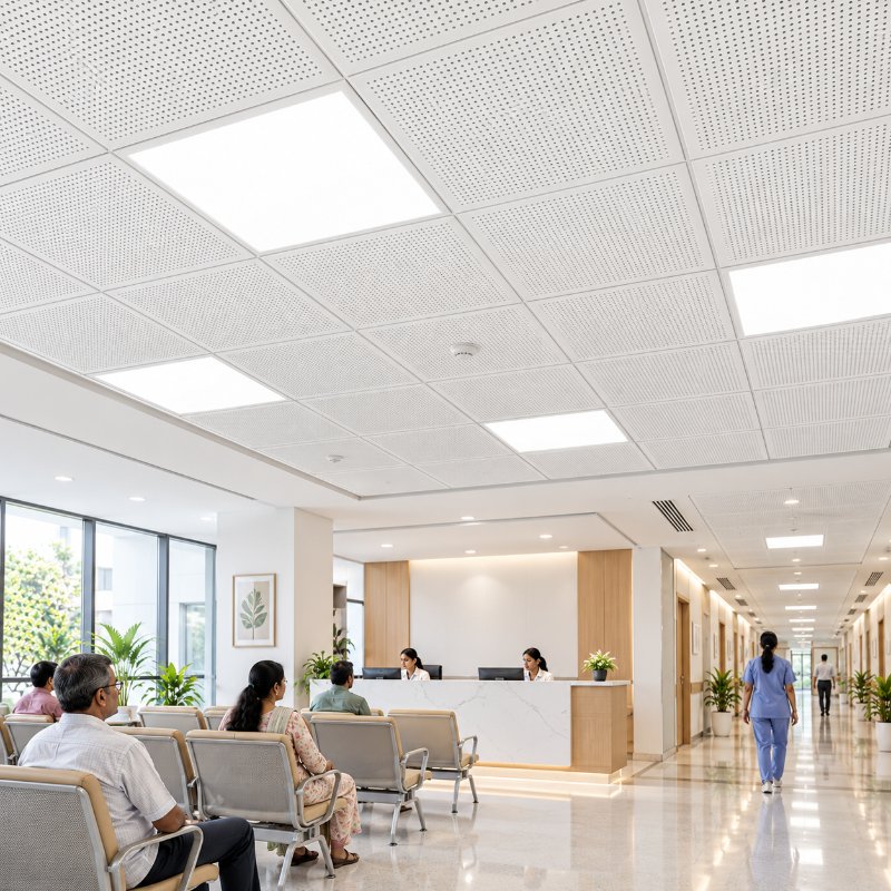 Healthcare facilities: metal acoustic ceiling tiles in Doha