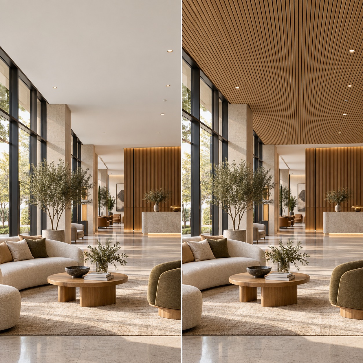 Ceiling before and after wooden ceiling tiles