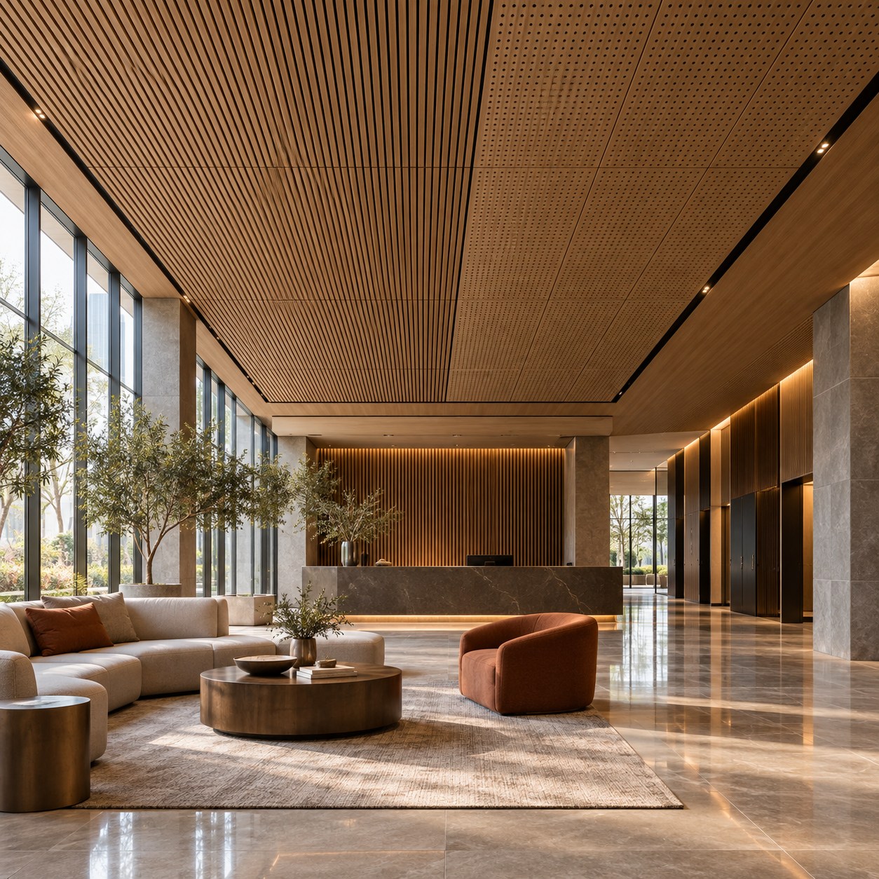 Commercial spaces: wooden acoustic ceiling tiles in Bareilly