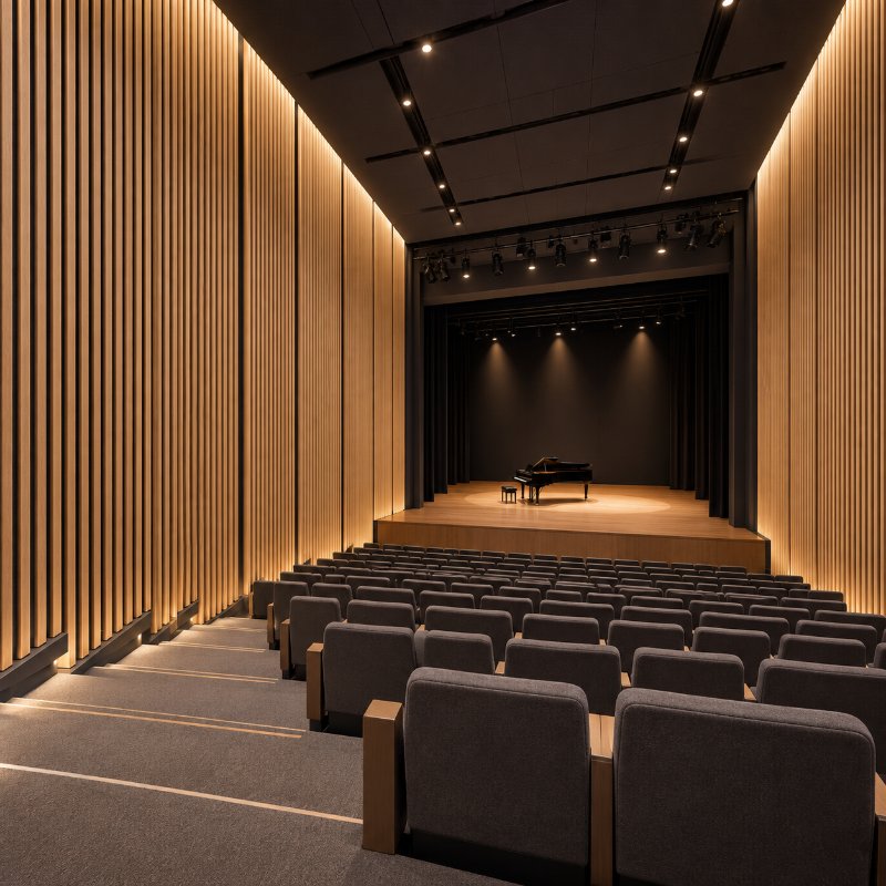 Auditoriums and theatres: acoustic wooden slats in Nepal