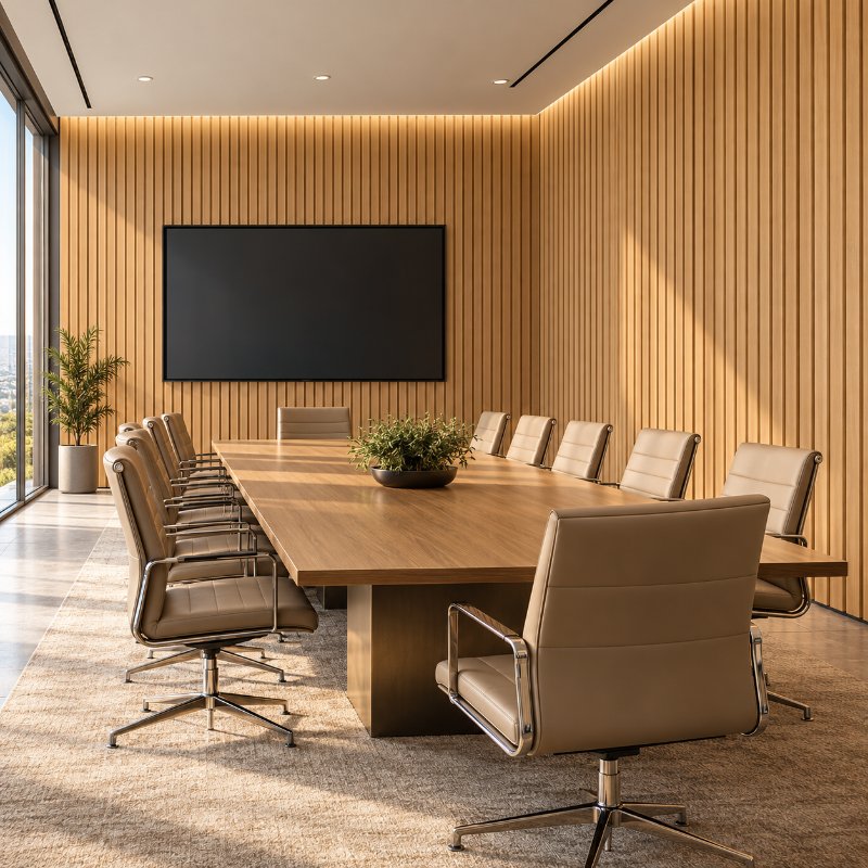 Conference rooms: wooden fluted acoustic panels in Doha