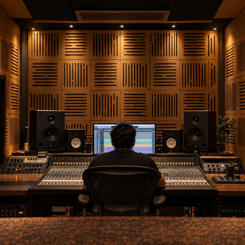 Recording studios: wooden sound diffusers in Nepal